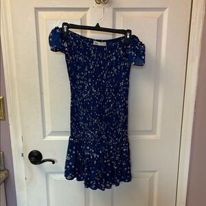 ZARA small Blue Floral Off-Shoulder Dress